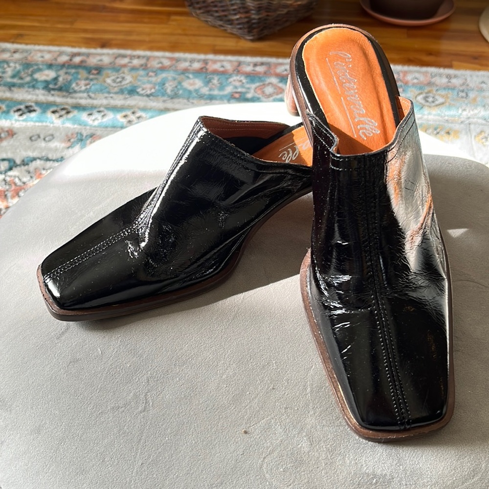 Black Patent leather mules